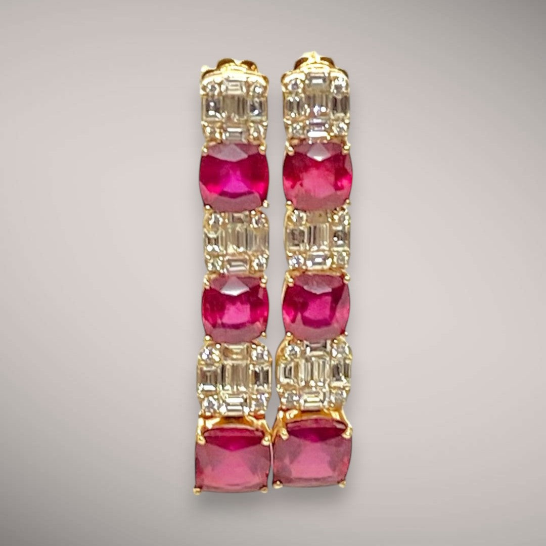 Orecchini in oro kt18 con diamanti fancy shape ct2,34 e rubini ct15,94
