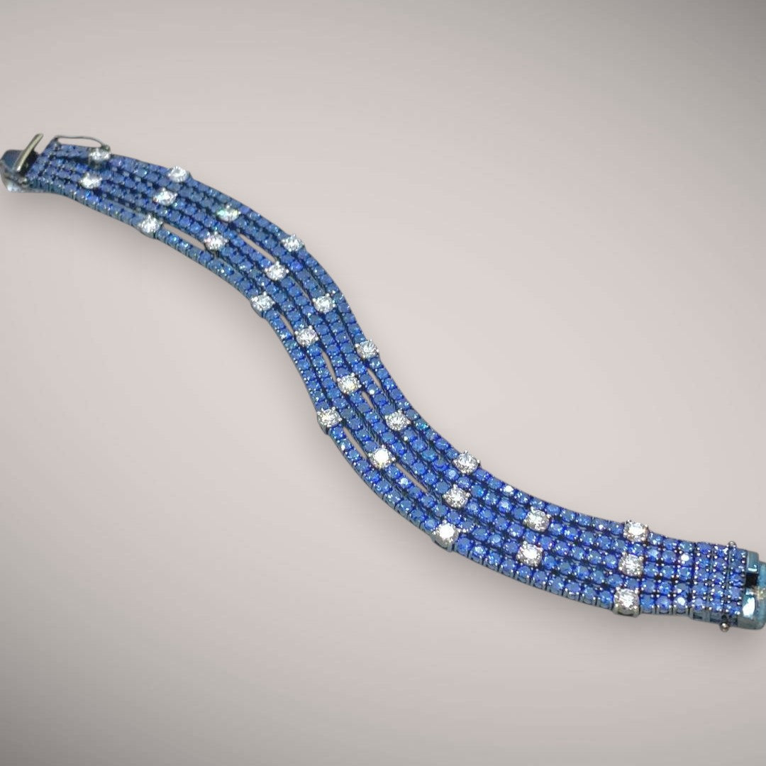 Bracciale in oro kt18 con zaffiri ct19,77 e diamanti taglio brillante ct5,86