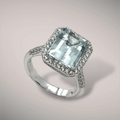 Anello in oro kt18 diamanti taglio brillante ct0,63 e acquamarina ct4,28