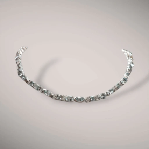Collana in oro kt18 con diamanti ct0,85 e acquamarine ct70,85